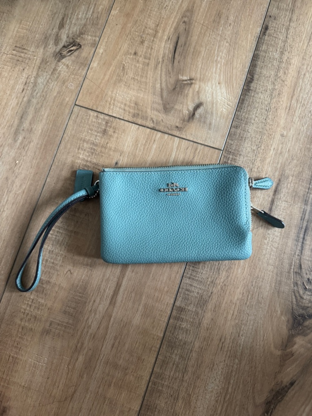 Coach Teal Pebbled Leather Wristlet